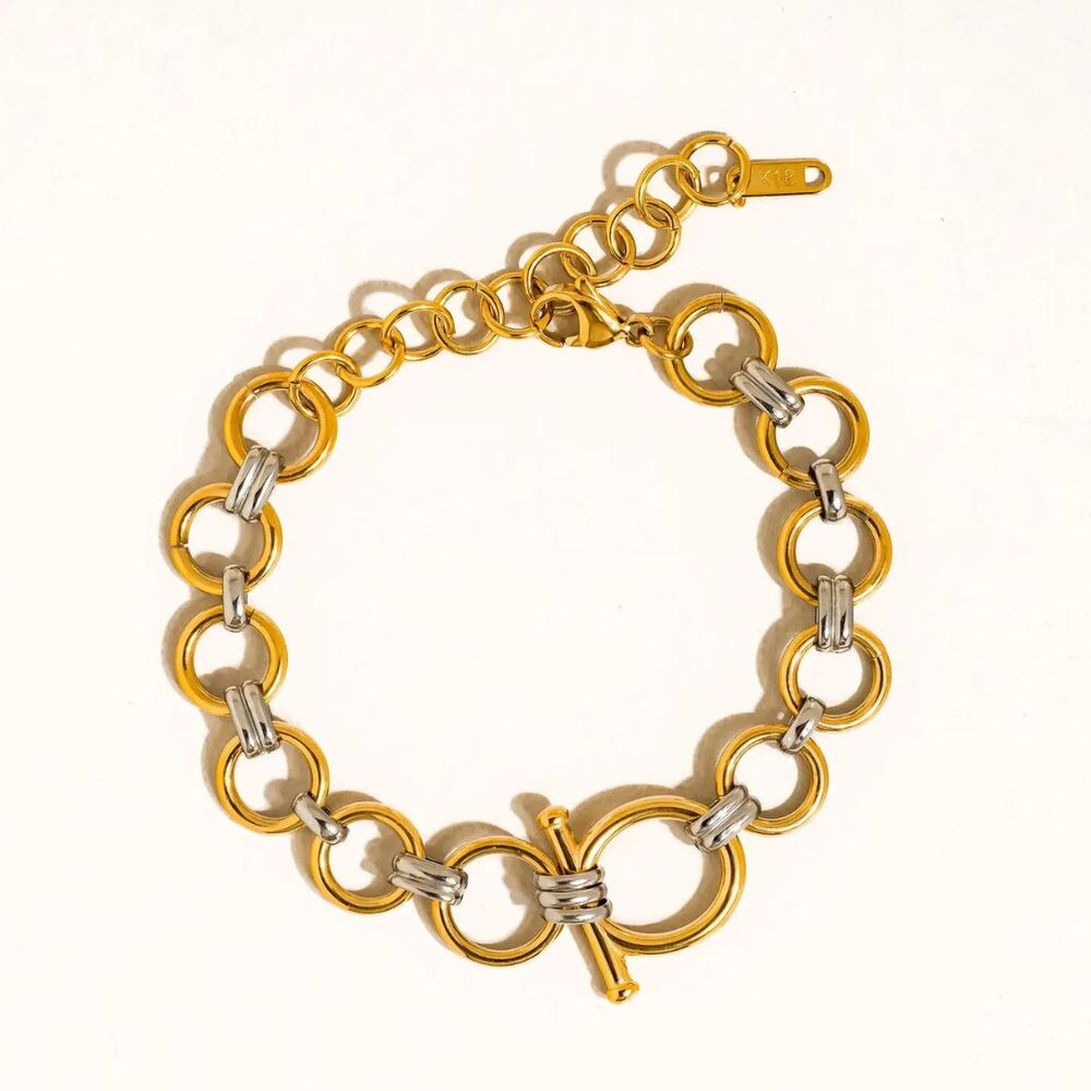 Cleo 18K Gold Non-Tarnish Hypoallergenic Water Resistant Two-Tone Link Bracelet - Picture 4 of 5